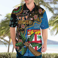 Fijian and Australian Culture Together Hawaiian Shirt Aboriginal Art and Tapa Motifs with Kangaroo and Palm Tree - Polynesian Pride