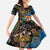 Fijian and Australian Culture Together Kid Short Sleeve Dress Aboriginal Art and Tapa Motifs with Kangaroo and Palm Tree - Polynesian Pride