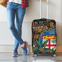 Fijian and Australian Culture Together Luggage Cover Aboriginal Art and Tapa Motifs with Kangaroo and Palm Tree - Polynesian Pride