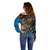 Fijian and Australian Culture Together Off Shoulder Sweater Aboriginal Art and Tapa Motifs with Kangaroo and Palm Tree - Polynesian Pride