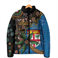 Fijian and Australian Culture Together Padded Jacket Aboriginal Art and Tapa Motifs with Kangaroo and Palm Tree - Polynesian Pride