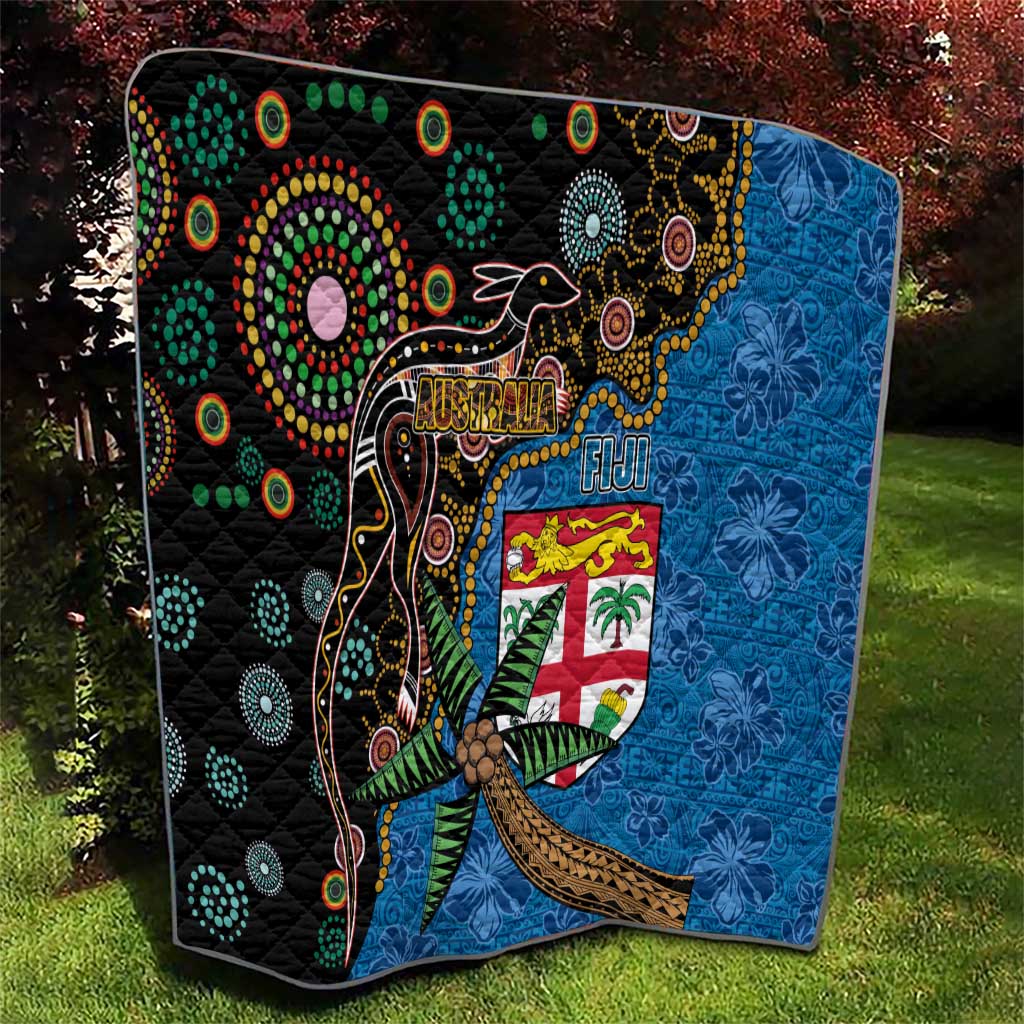 Fijian and Australian Culture Together Quilt Aboriginal Art and Tapa Motifs with Kangaroo and Palm Tree - Polynesian Pride