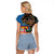 Fijian and Australian Culture Together Raglan Cropped T Shirt Aboriginal Art and Tapa Motifs with Kangaroo and Palm Tree - Polynesian Pride