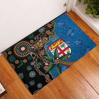 Fijian and Australian Culture Together Rubber Doormat Aboriginal Art and Tapa Motifs with Kangaroo and Palm Tree - Polynesian Pride