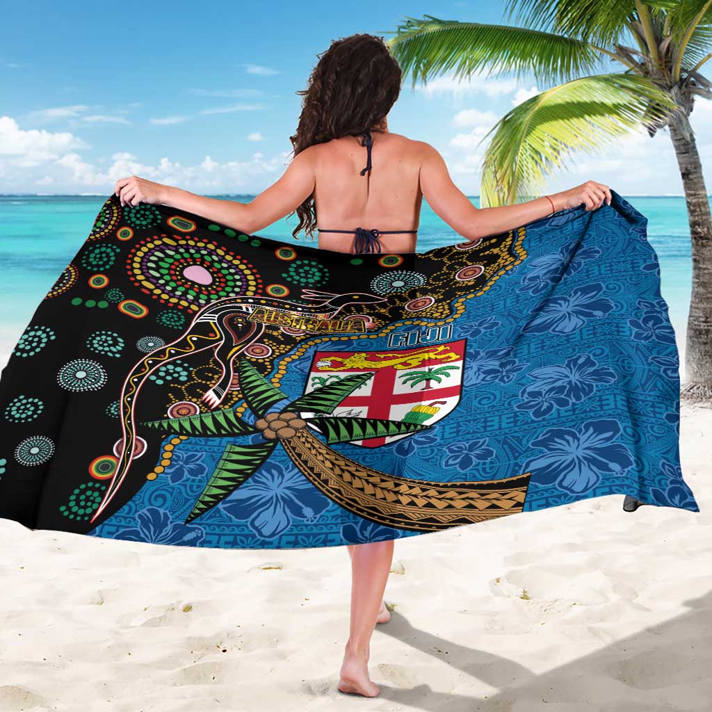 Fijian and Australian Culture Together Sarong Aboriginal Art and Tapa Motifs with Kangaroo and Palm Tree - Polynesian Pride