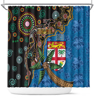 Fijian and Australian Culture Together Shower Curtain Aboriginal Art and Tapa Motifs with Kangaroo and Palm Tree - Polynesian Pride