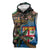 Fijian and Australian Culture Together Sleeveless Hoodie Aboriginal Art and Tapa Motifs with Kangaroo and Palm Tree - Polynesian Pride