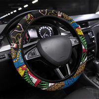 Fijian and Australian Culture Together Steering Wheel Cover Aboriginal Art and Tapa Motifs with Kangaroo and Palm Tree - Polynesian Pride