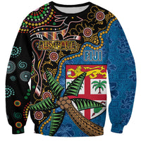 Fijian and Australian Culture Together Sweatshirt Aboriginal Art and Tapa Motifs with Kangaroo and Palm Tree - Polynesian Pride