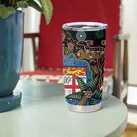 Fijian and Australian Culture Together Tumbler Cup Aboriginal Art and Tapa Motifs with Kangaroo and Palm Tree - Polynesian Pride