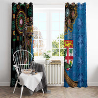 Fijian and Australian Culture Together Window Curtain Aboriginal Art and Tapa Motifs with Kangaroo and Palm Tree - Polynesian Pride