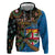 Fijian and Australian Culture Together Zip Hoodie Aboriginal Art and Tapa Motifs with Kangaroo and Palm Tree - Polynesian Pride