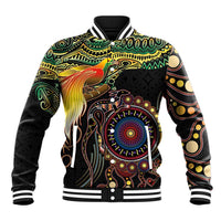 Papua New Guinea and Australia Together Baseball Jacket Bird of Paradise and Kangaroo Melanesian Aboriginal Motifs - Polynesian Pride