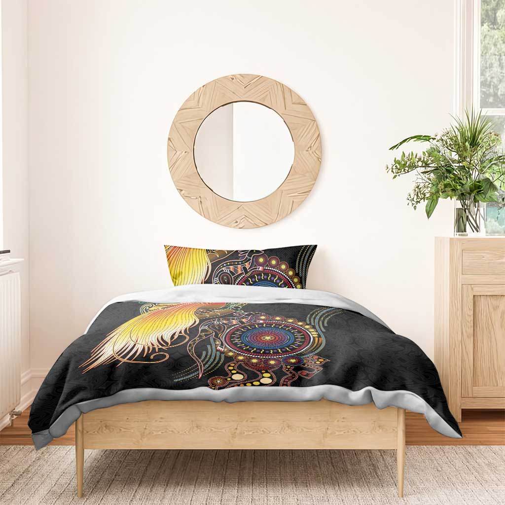 Papua New Guinea and Australia Together Bedding Set Bird of Paradise and Kangaroo Melanesian Aboriginal Motifs - Polynesian Pride