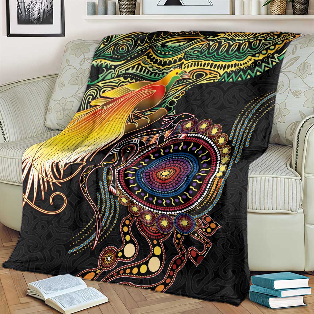 Papua New Guinea and Australia Together Blanket Bird of Paradise and Kangaroo Melanesian Aboriginal Motifs - Polynesian Pride