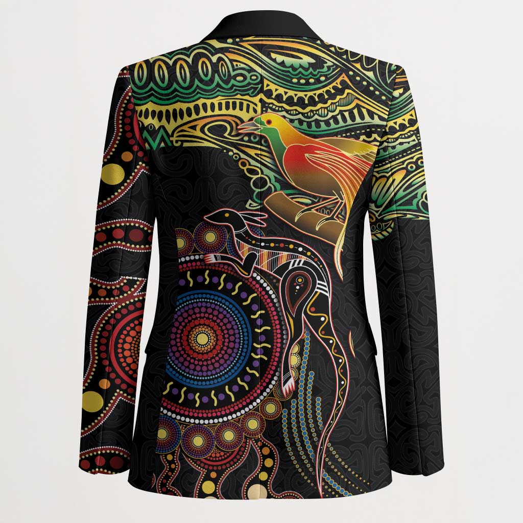 Papua New Guinea and Australia Together Blazer Bird of Paradise and Kangaroo Melanesian Aboriginal Motifs - Polynesian Pride