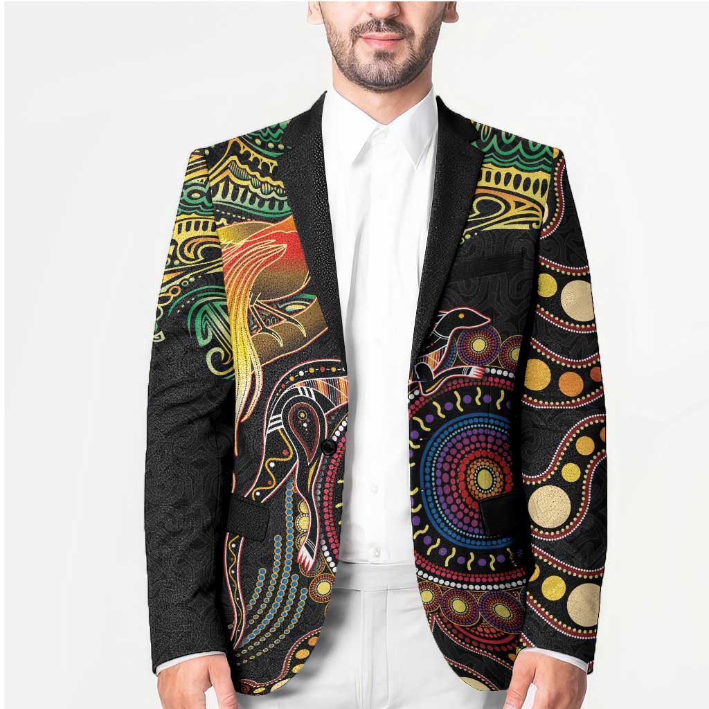 Papua New Guinea and Australia Together Blazer Bird of Paradise and Kangaroo Melanesian Aboriginal Motifs - Polynesian Pride