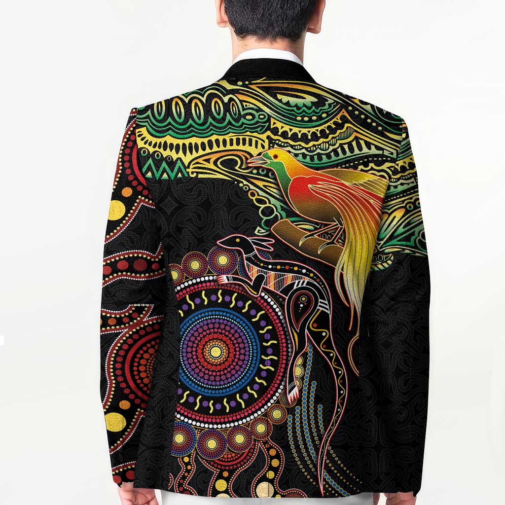 Papua New Guinea and Australia Together Blazer Bird of Paradise and Kangaroo Melanesian Aboriginal Motifs - Polynesian Pride