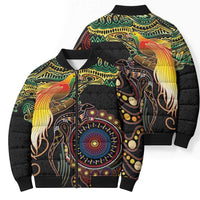 Papua New Guinea and Australia Together Bomber Puffer Jacket Bird of Paradise and Kangaroo Melanesian Aboriginal Motifs - Polynesian Pride