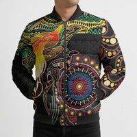 Papua New Guinea and Australia Together Bomber Puffer Jacket Bird of Paradise and Kangaroo Melanesian Aboriginal Motifs - Polynesian Pride