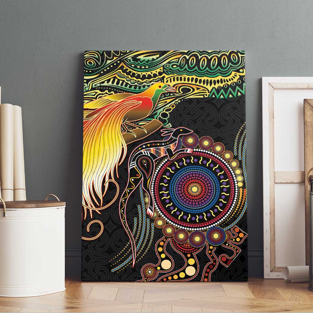 Papua New Guinea and Australia Together Canvas Wall Art Bird of Paradise and Kangaroo Melanesian Aboriginal Motifs - Polynesian Pride