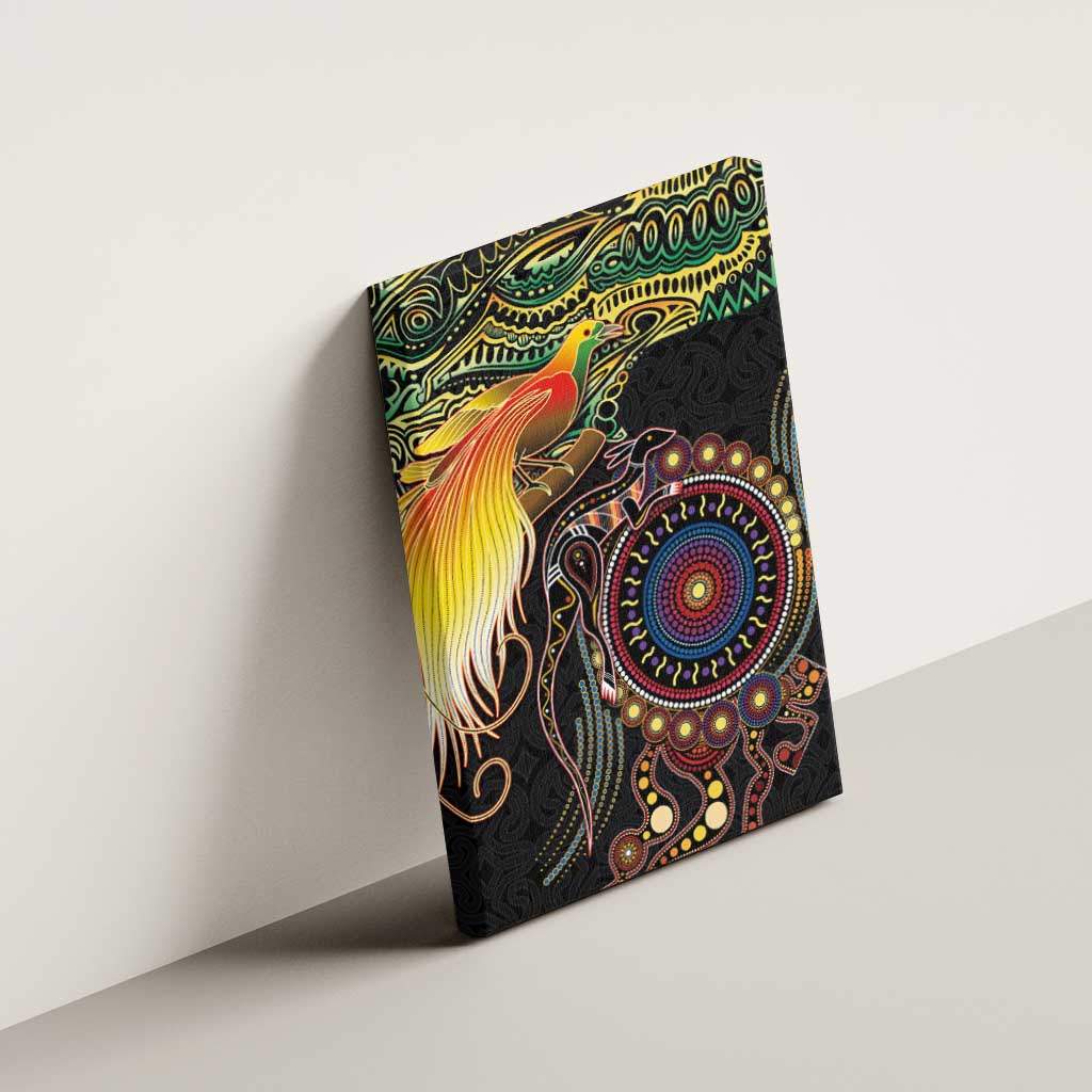 Papua New Guinea and Australia Together Canvas Wall Art Bird of Paradise and Kangaroo Melanesian Aboriginal Motifs - Polynesian Pride