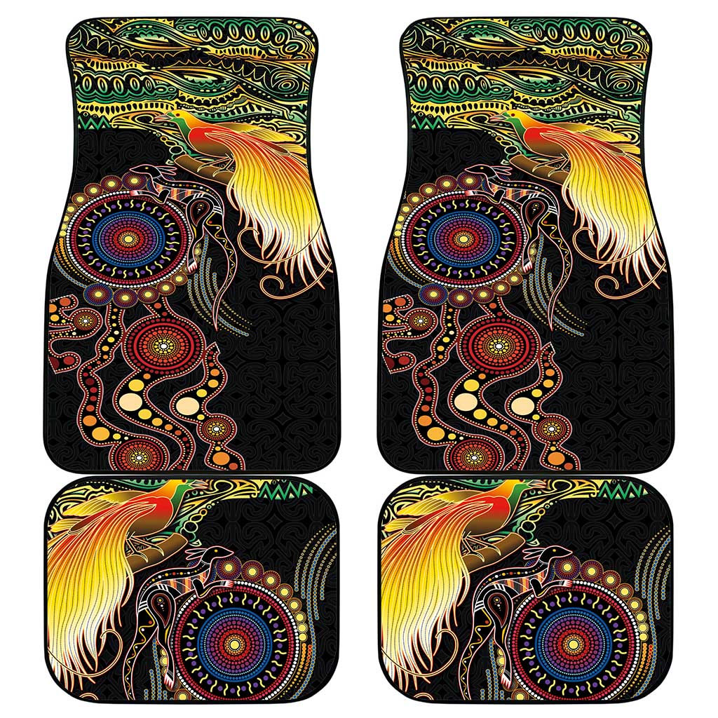 Papua New Guinea and Australia Together Car Mats Bird of Paradise and Kangaroo Melanesian Aboriginal Motifs - Polynesian Pride