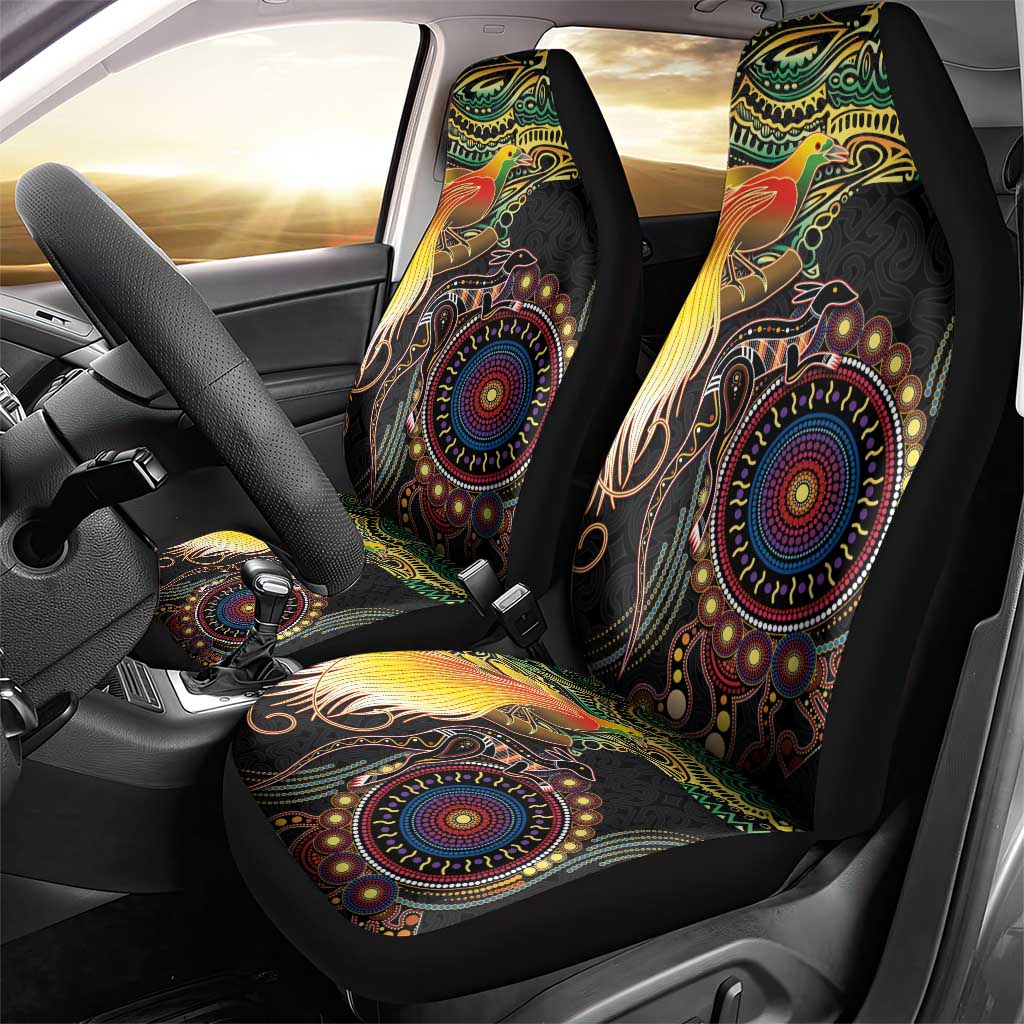 Papua New Guinea and Australia Together Car Seat Cover Bird of Paradise and Kangaroo Melanesian Aboriginal Motifs - Polynesian Pride