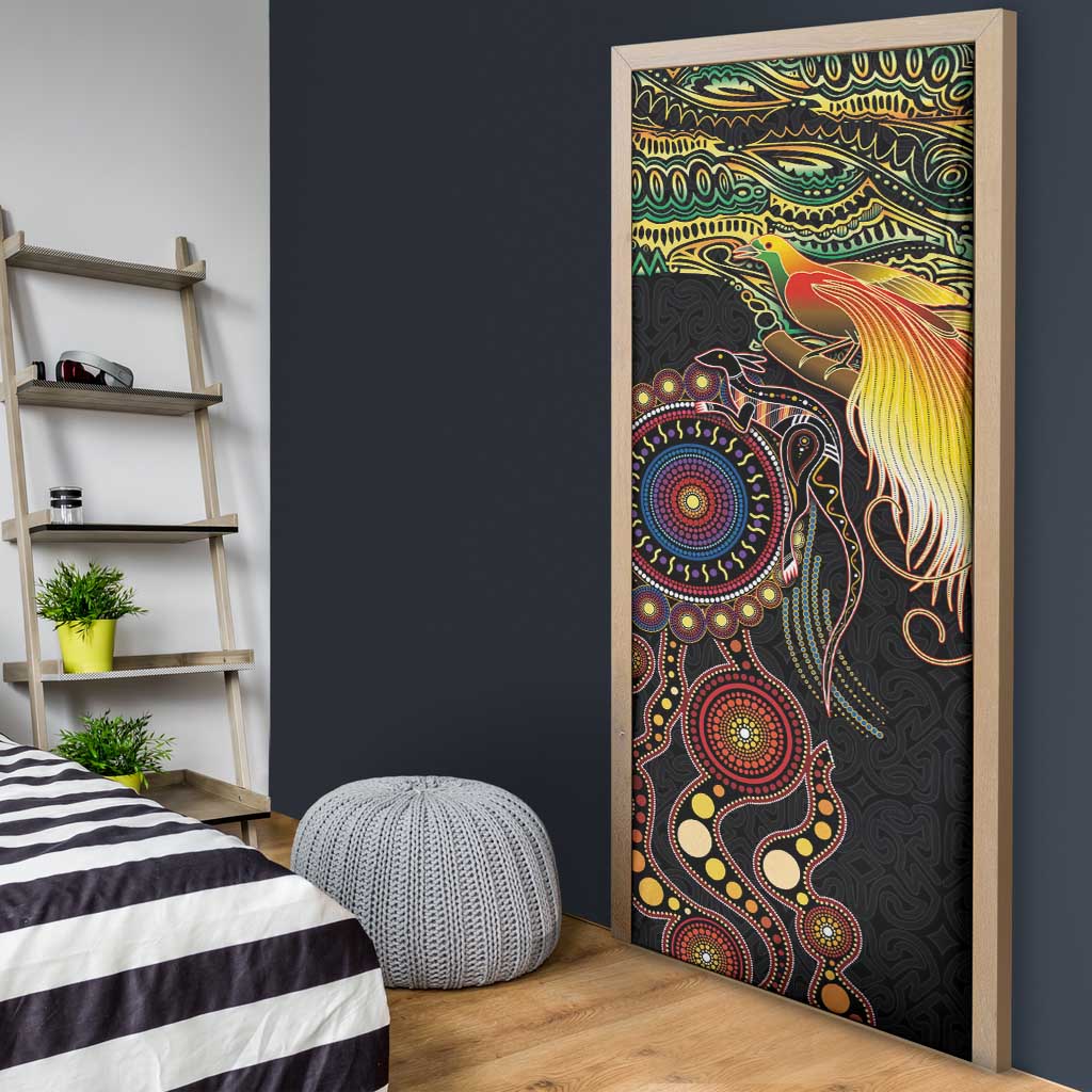 Papua New Guinea and Australia Together Door Cover Bird of Paradise and Kangaroo Melanesian Aboriginal Motifs - Polynesian Pride