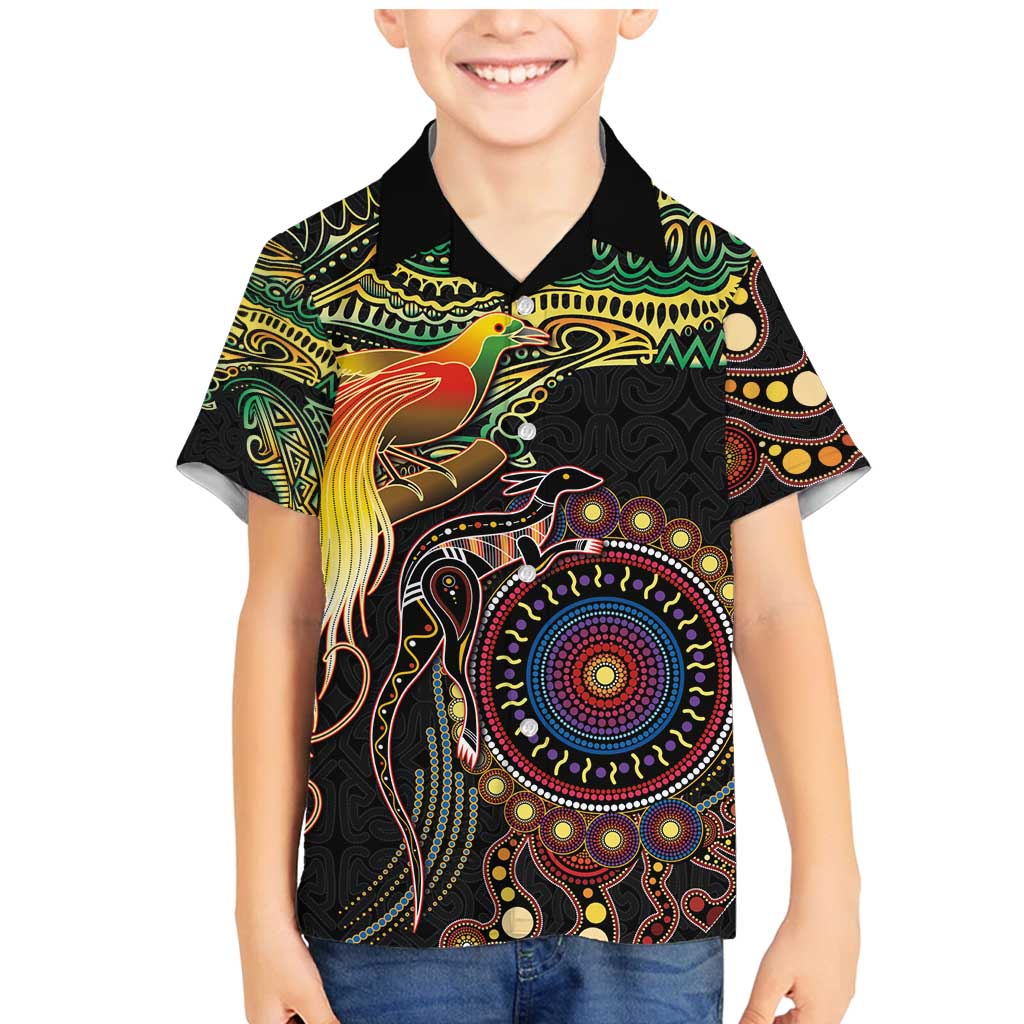 Papua New Guinea and Australia Together Family Matching Mermaid Dress and Hawaiian Shirt Bird of Paradise and Kangaroo Melanesian Aboriginal Motifs - Polynesian Pride