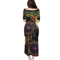 Papua New Guinea and Australia Together Family Matching Puletasi and Hawaiian Shirt Bird of Paradise and Kangaroo Melanesian Aboriginal Motifs - Polynesian Pride