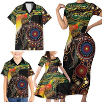 Papua New Guinea and Australia Together Family Matching Short Sleeve Bodycon Dress and Hawaiian Shirt Bird of Paradise and Kangaroo Melanesian Aboriginal Motifs - Polynesian Pride