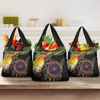 Papua New Guinea and Australia Together Grocery Bag Bird of Paradise and Kangaroo Melanesian Aboriginal Motifs - Polynesian Pride