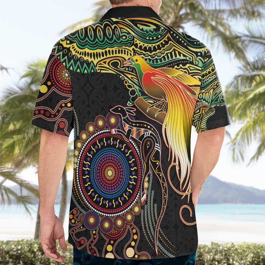 Papua New Guinea and Australia Together Hawaiian Shirt Bird of Paradise and Kangaroo Melanesian Aboriginal Motifs - Polynesian Pride