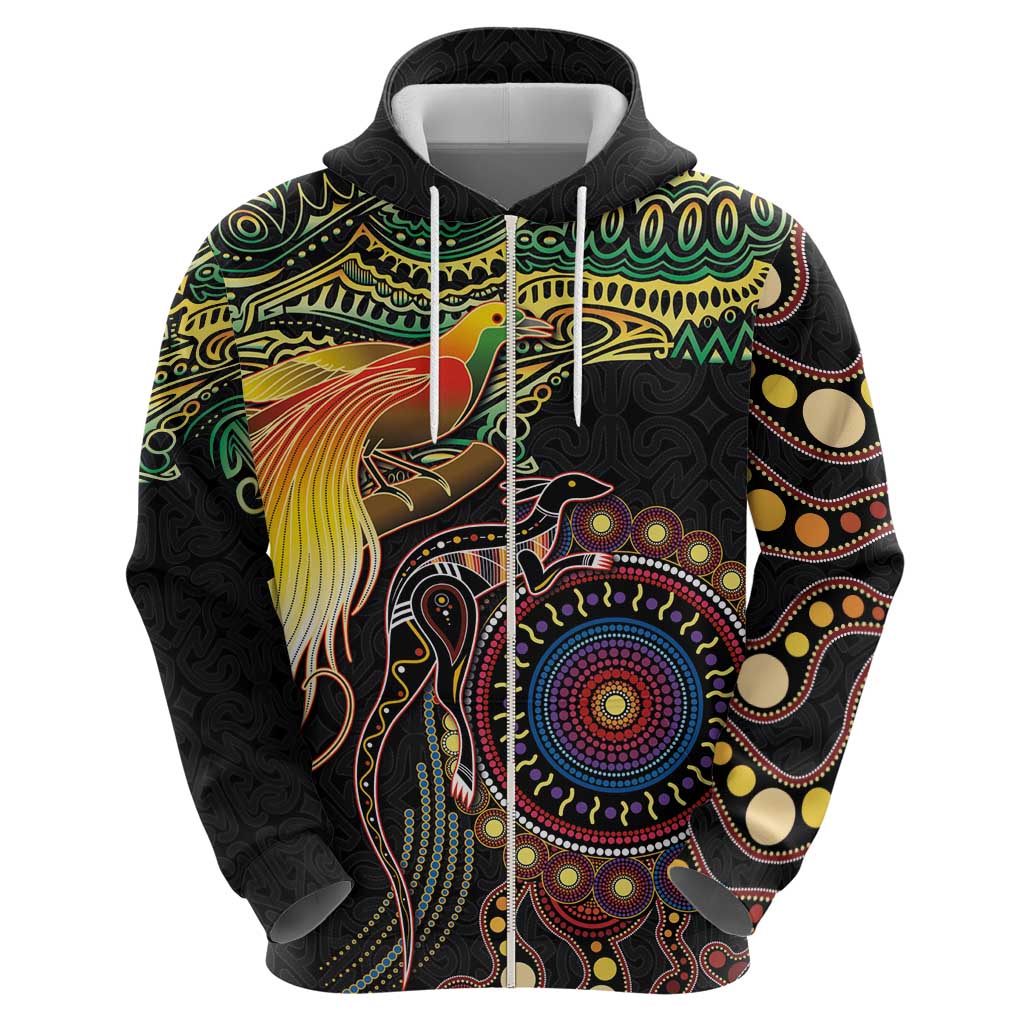Papua New Guinea and Australia Together Hoodie Bird of Paradise and Kangaroo Melanesian Aboriginal Motifs - Polynesian Pride