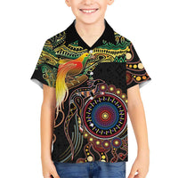 Papua New Guinea and Australia Together Kid Hawaiian Shirt Bird of Paradise and Kangaroo Melanesian Aboriginal Motifs - Polynesian Pride