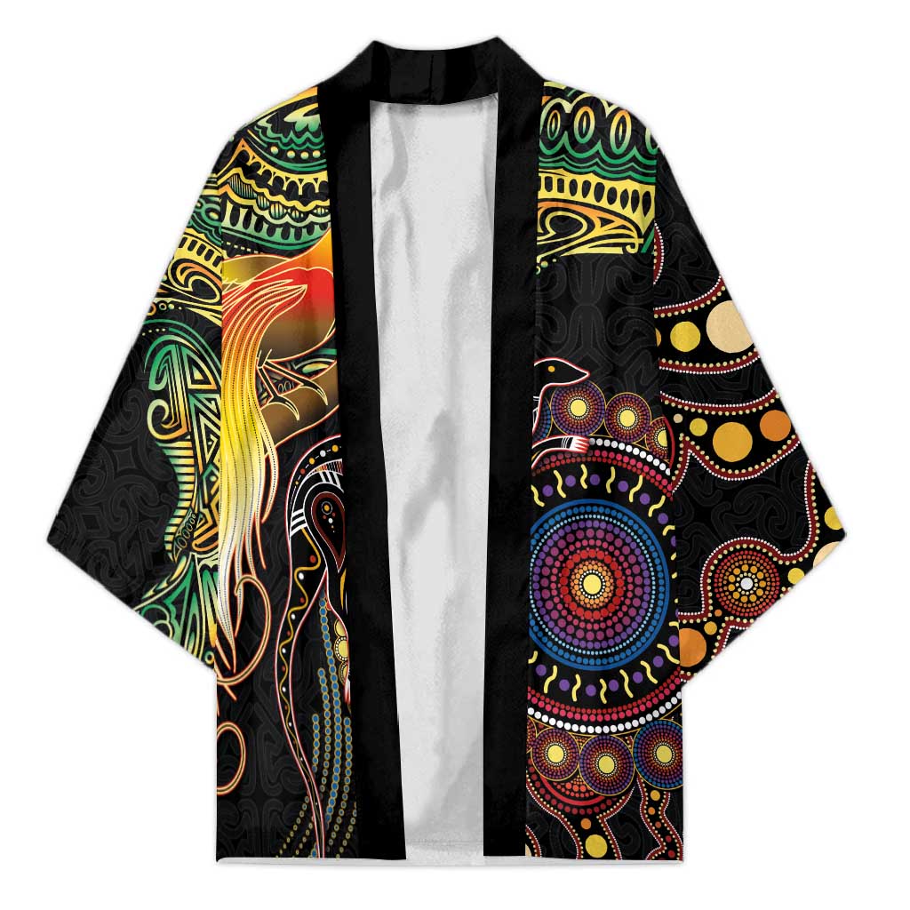 Papua New Guinea and Australia Together Kimono Bird of Paradise and Kangaroo Melanesian Aboriginal Motifs - Polynesian Pride