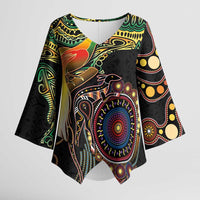 Papua New Guinea and Australia Together Kimono Sleeve Blouse Bird of Paradise and Kangaroo Melanesian Aboriginal Motifs - Polynesian Pride