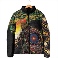 Papua New Guinea and Australia Together Padded Jacket Bird of Paradise and Kangaroo Melanesian Aboriginal Motifs - Polynesian Pride