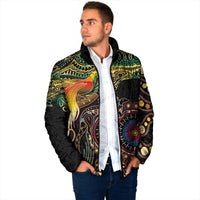 Papua New Guinea and Australia Together Padded Jacket Bird of Paradise and Kangaroo Melanesian Aboriginal Motifs - Polynesian Pride