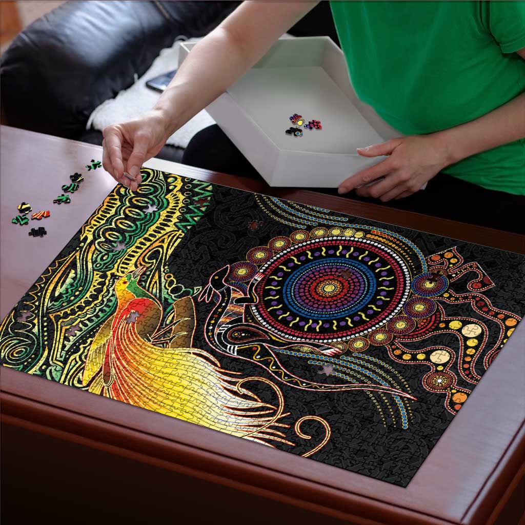 Papua New Guinea and Australia Together Puzzle Bird of Paradise and Kangaroo Melanesian Aboriginal Motifs - Polynesian Pride