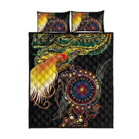 Papua New Guinea and Australia Together Quilt Bed Set Bird of Paradise and Kangaroo Melanesian Aboriginal Motifs - Polynesian Pride