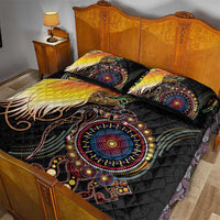 Papua New Guinea and Australia Together Quilt Bed Set Bird of Paradise and Kangaroo Melanesian Aboriginal Motifs - Polynesian Pride
