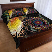 Papua New Guinea and Australia Together Quilt Bed Set Bird of Paradise and Kangaroo Melanesian Aboriginal Motifs - Polynesian Pride