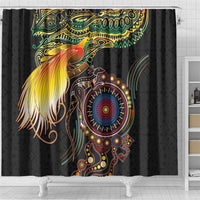 Papua New Guinea and Australia Together Shower Curtain Bird of Paradise and Kangaroo Melanesian Aboriginal Motifs - Polynesian Pride