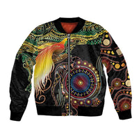Papua New Guinea and Australia Together Sleeve Zip Bomber Jacket Bird of Paradise and Kangaroo Melanesian Aboriginal Motifs - Polynesian Pride
