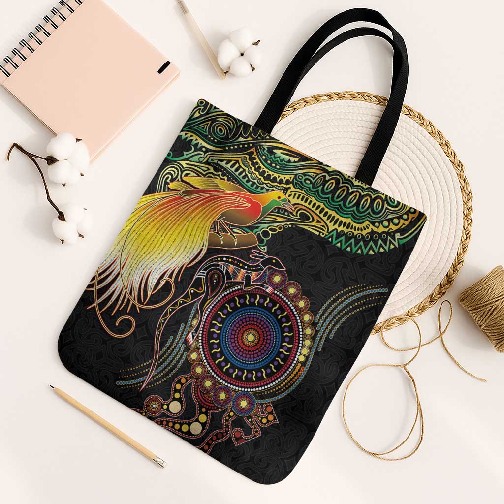 Papua New Guinea and Australia Together Tote Bag Bird of Paradise and Kangaroo Melanesian Aboriginal Motifs - Polynesian Pride