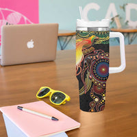 Papua New Guinea and Australia Together Tumbler With Handle Bird of Paradise and Kangaroo Melanesian Aboriginal Motifs - Polynesian Pride