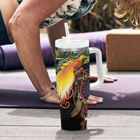Papua New Guinea and Australia Together Tumbler With Handle Bird of Paradise and Kangaroo Melanesian Aboriginal Motifs - Polynesian Pride