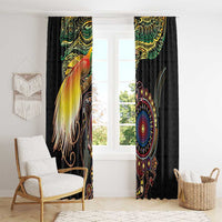 Papua New Guinea and Australia Together Window Curtain Bird of Paradise and Kangaroo Melanesian Aboriginal Motifs - Polynesian Pride